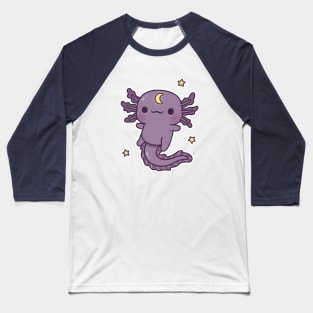 Cute Black Axolotl With Crescent Moon Symbol Baseball T-Shirt